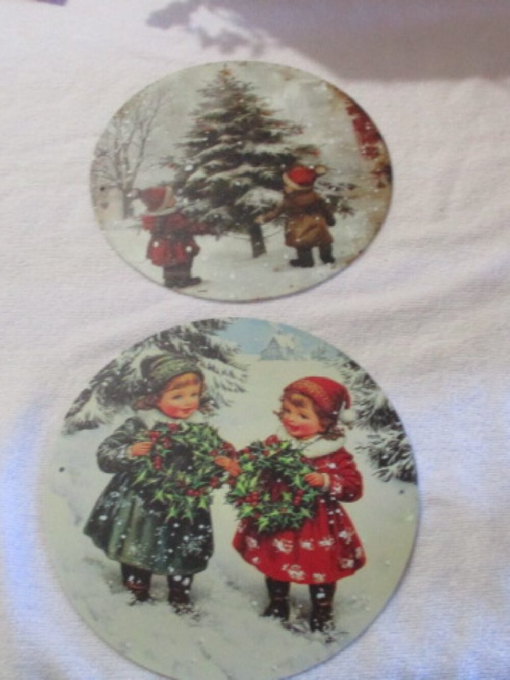 7 Assorted Festive Winter Scenes with Children Metal Signs